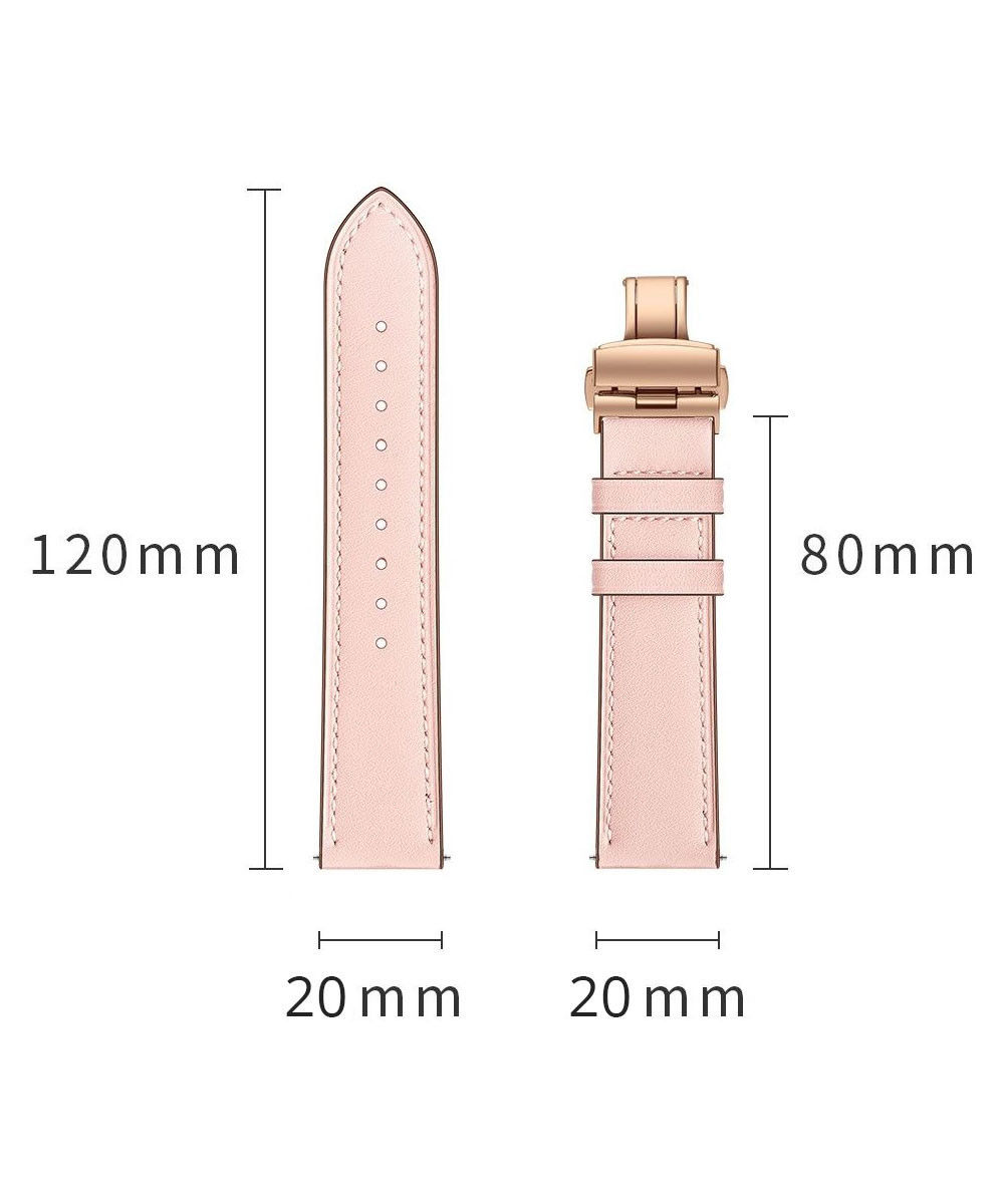 Universeel Smartwatch 20MM Bandje - Echt Leer - met Vlindersluiting - Roze afbeelding 9