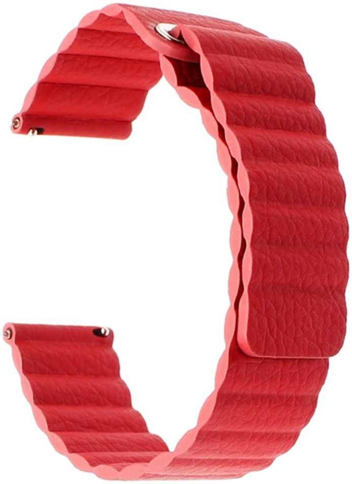 Universeel Smartwatch 22MM Bandje Echt Leer met Magneetsluiting Rood afbeelding 5