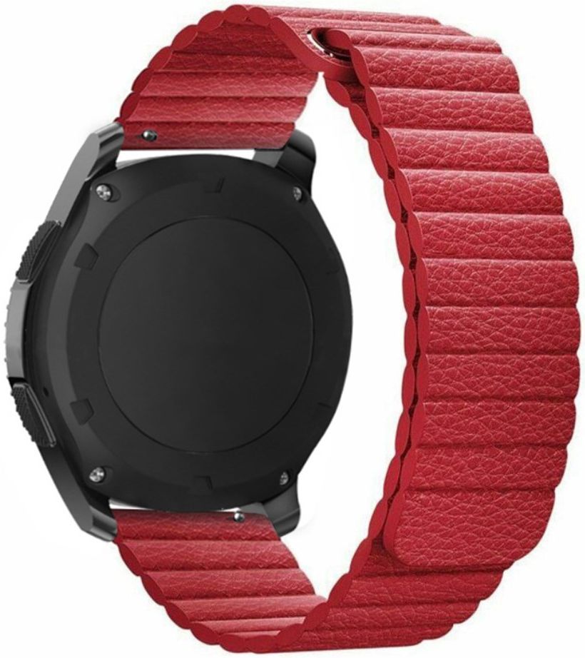 Universeel Smartwatch 22MM Bandje Echt Leer met Magneetsluiting Rood afbeelding 2