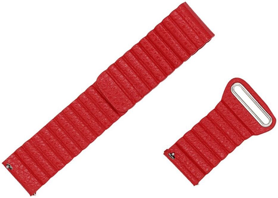 Universeel Smartwatch 22MM Bandje Echt Leer met Magneetsluiting Rood afbeelding 6