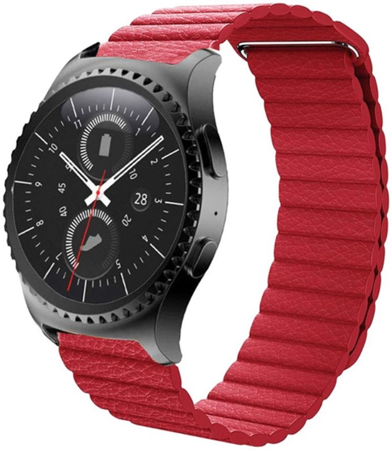 Universeel Smartwatch 22MM Bandje Echt Leer met Magneetsluiting Rood afbeelding 1