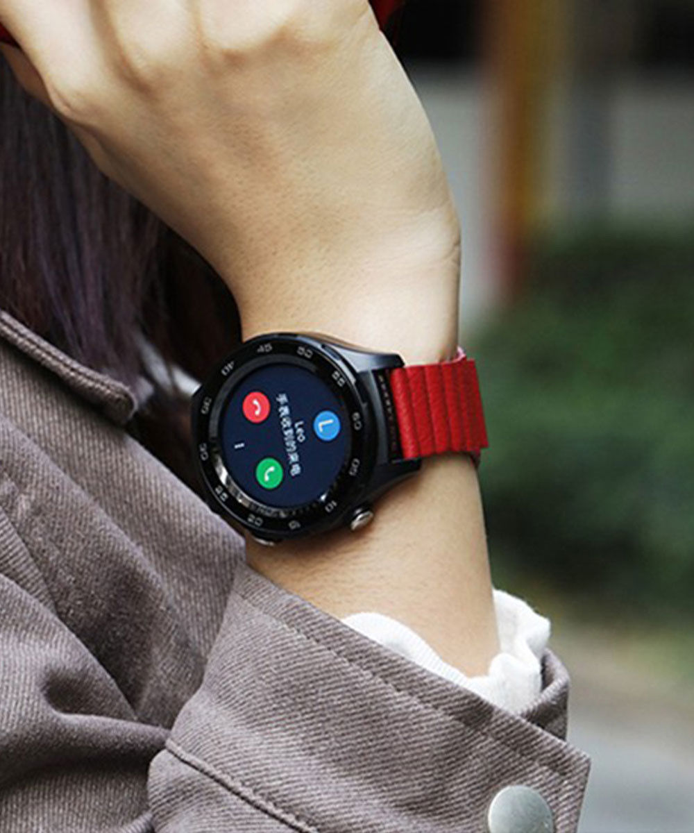 Universeel Smartwatch 22MM Bandje Echt Leer met Magneetsluiting Rood afbeelding 3