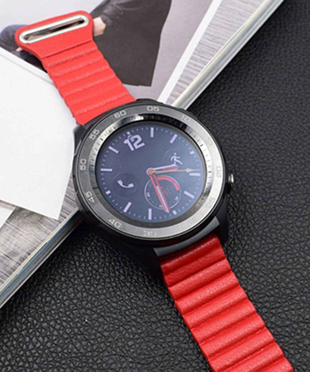 Universeel Smartwatch 22MM Bandje Echt Leer met Magneetsluiting Rood afbeelding 4