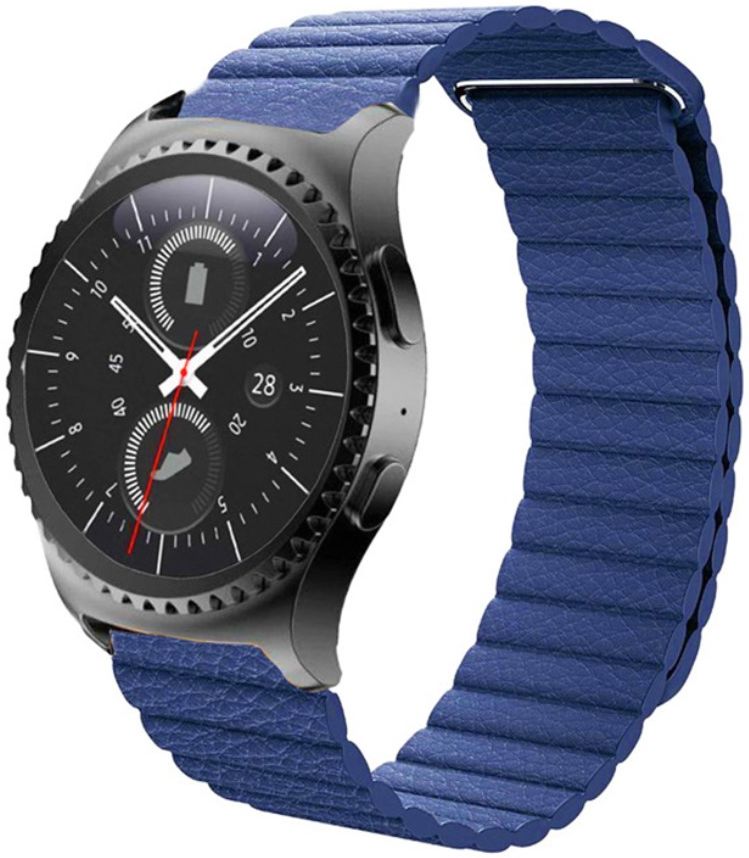 Universeel Smartwatch 22MM Bandje Echt Leer met Magneetsluiting Blauw afbeelding 1