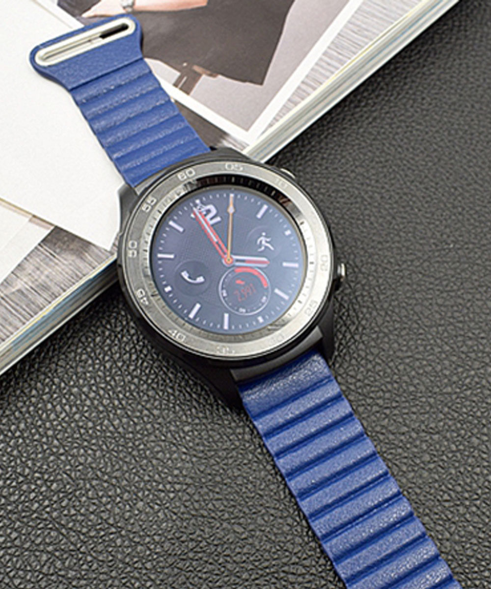 Universeel Smartwatch 22MM Bandje Echt Leer met Magneetsluiting Blauw afbeelding 3