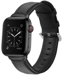 Apple Watch 45MM / 44MM / 42MM Bandje Echt Leer met Gespsluiting Zwart