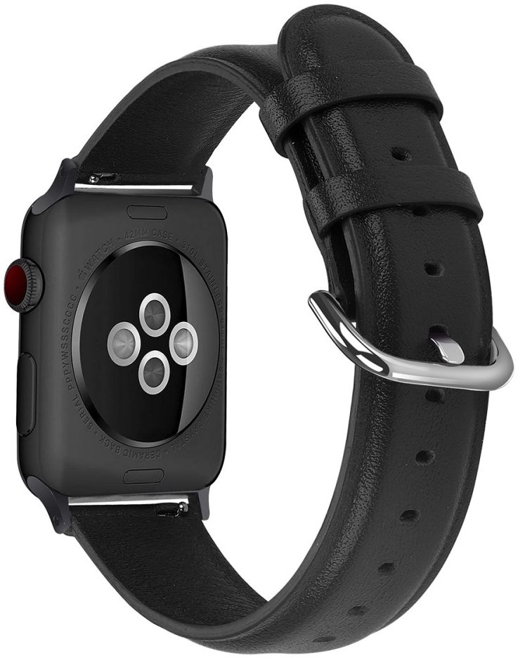 Apple Watch 45MM / 44MM / 42MM Bandje Echt Leer Met Gespsluiting Zwart ...