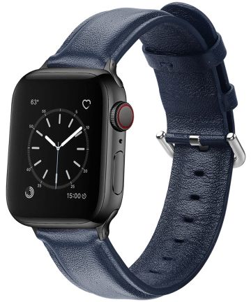 Apple Watch 45MM / 44MM / 42MM Bandje Echt Leer met Gespsluiting Blauw Bandjes