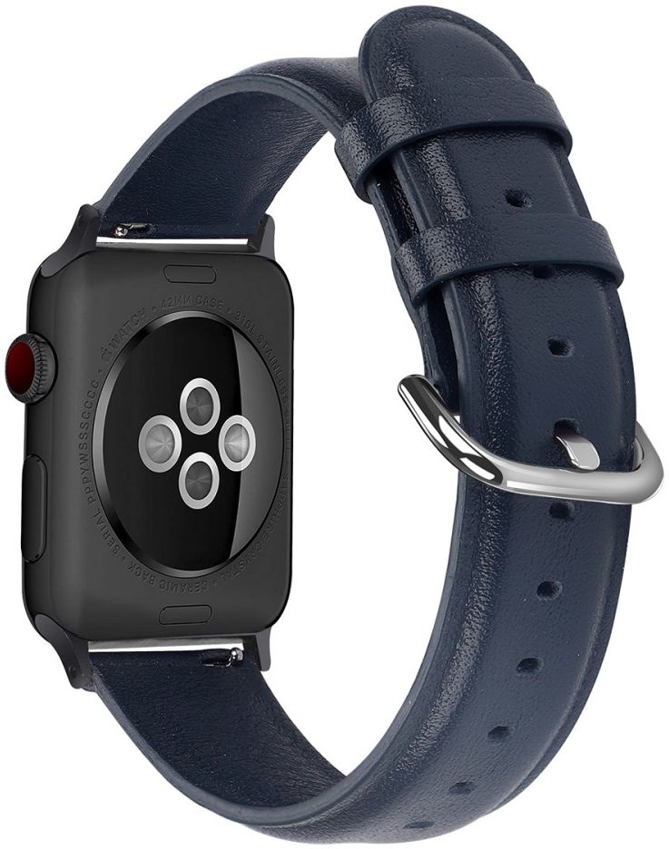 Apple Watch 45MM / 44MM / 42MM Bandje Echt Leer met Gespsluiting Blauw afbeelding 2