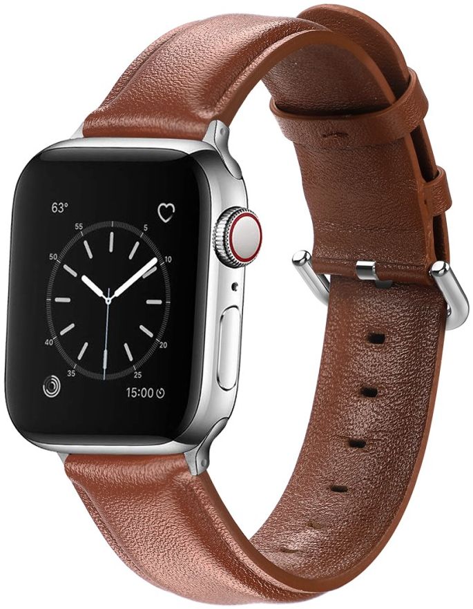 Apple Watch 45MM / 44MM / 42MM Bandje Echt Leer met Gespsluiting Bruin afbeelding 1