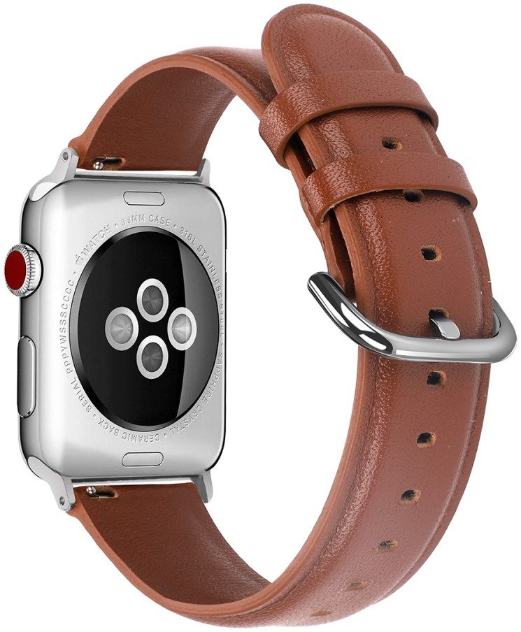 Apple Watch 45MM / 44MM / 42MM Bandje Echt Leer met Gespsluiting Bruin afbeelding 2