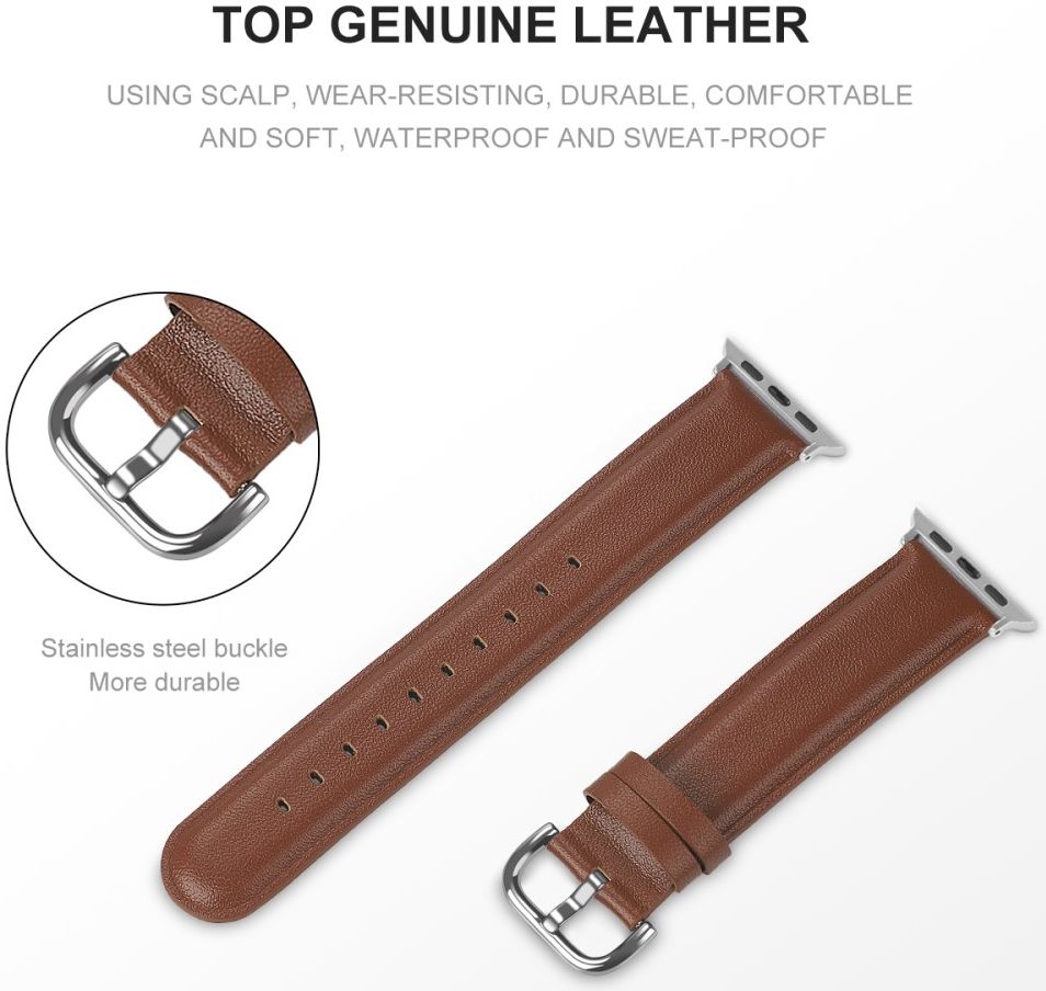 Apple Watch 45MM / 44MM / 42MM Bandje Echt Leer met Gespsluiting Bruin afbeelding 3