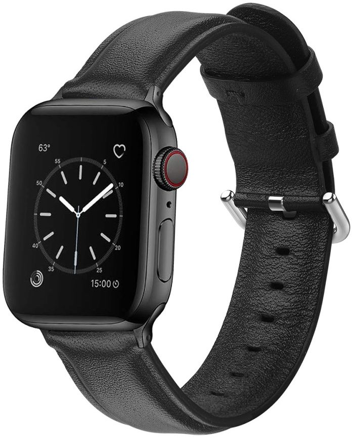 Apple Watch Bandje - 1-10/SE/Ultra - 42/41/40/38MM - Leer - Gespsluiting - Zwart afbeelding 1