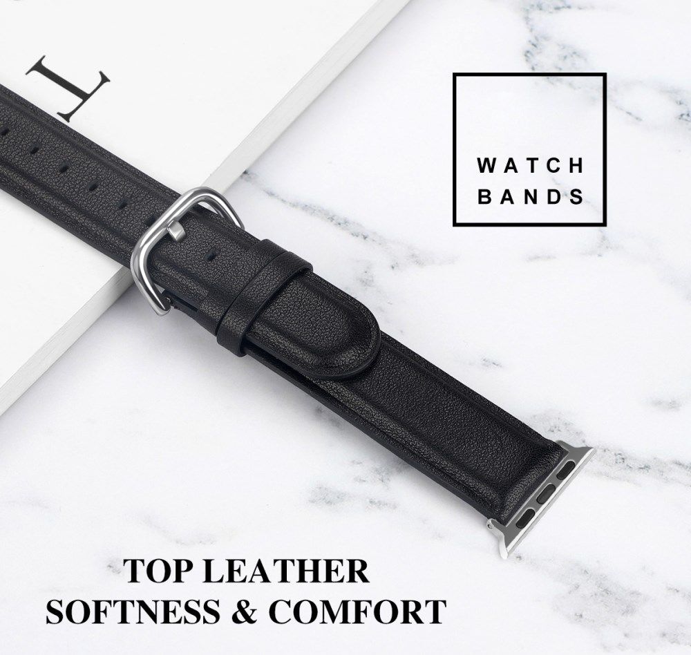 Apple Watch Bandje - 1-10/SE/Ultra - 42/41/40/38MM - Leer - Gespsluiting - Zwart afbeelding 4