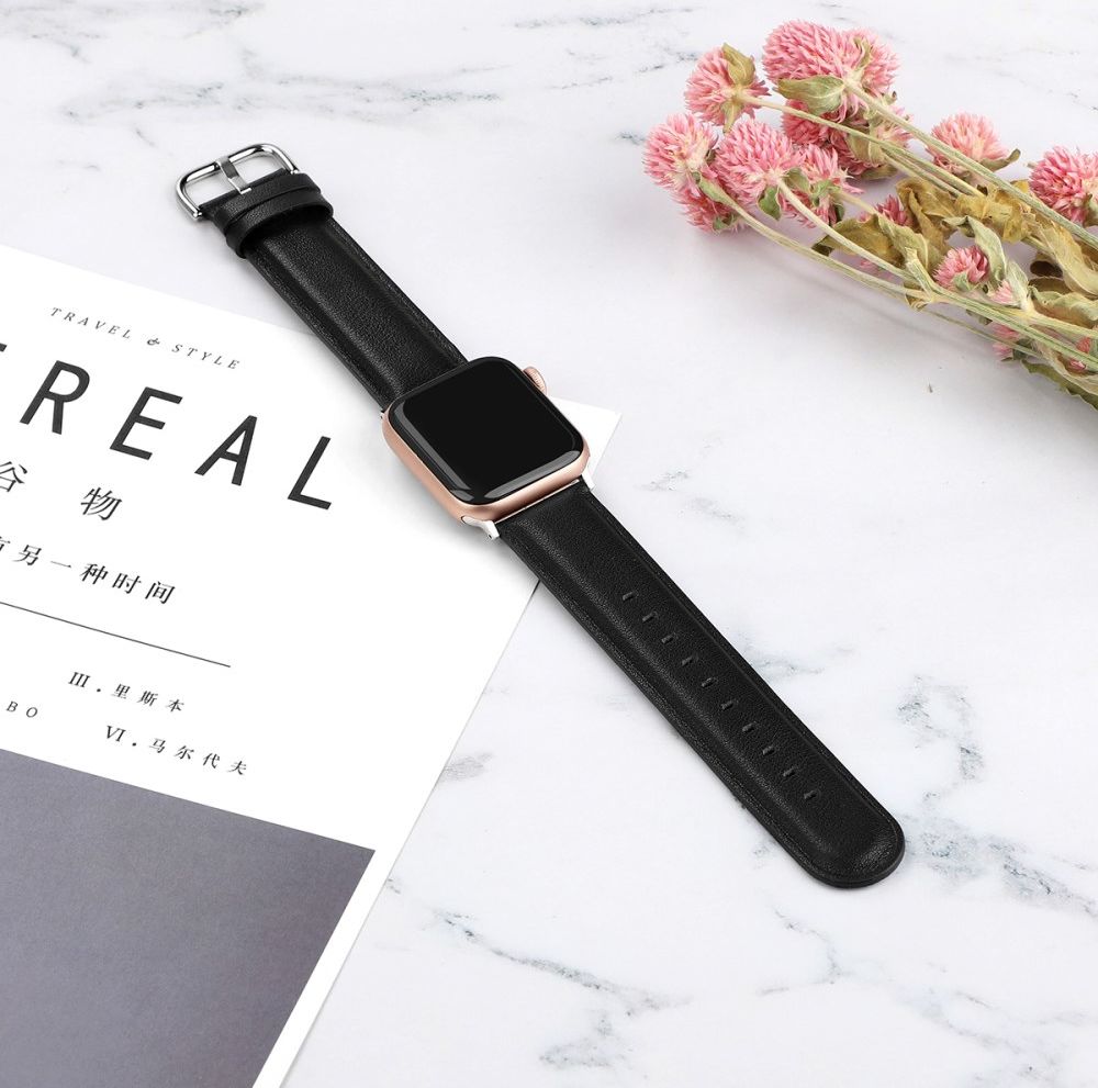 Apple Watch Bandje - 1-10/SE/Ultra - 42/41/40/38MM - Leer - Gespsluiting - Zwart afbeelding 3