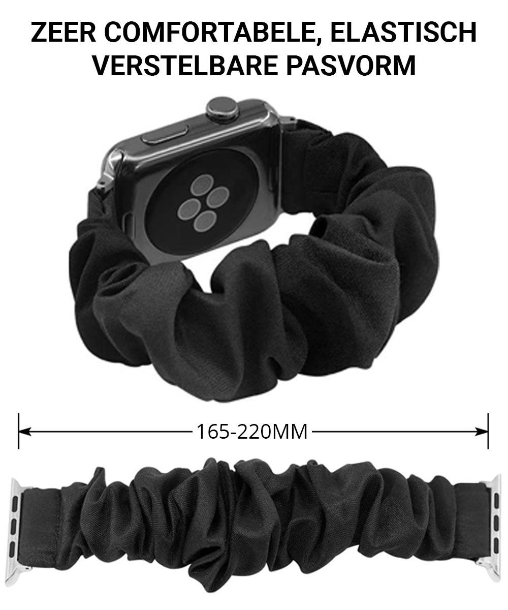 Apple Watch Bandje - Scrunchie - 3-10/SE/Ultra - 49/46/45/44/42MM - Zwart afbeelding 5