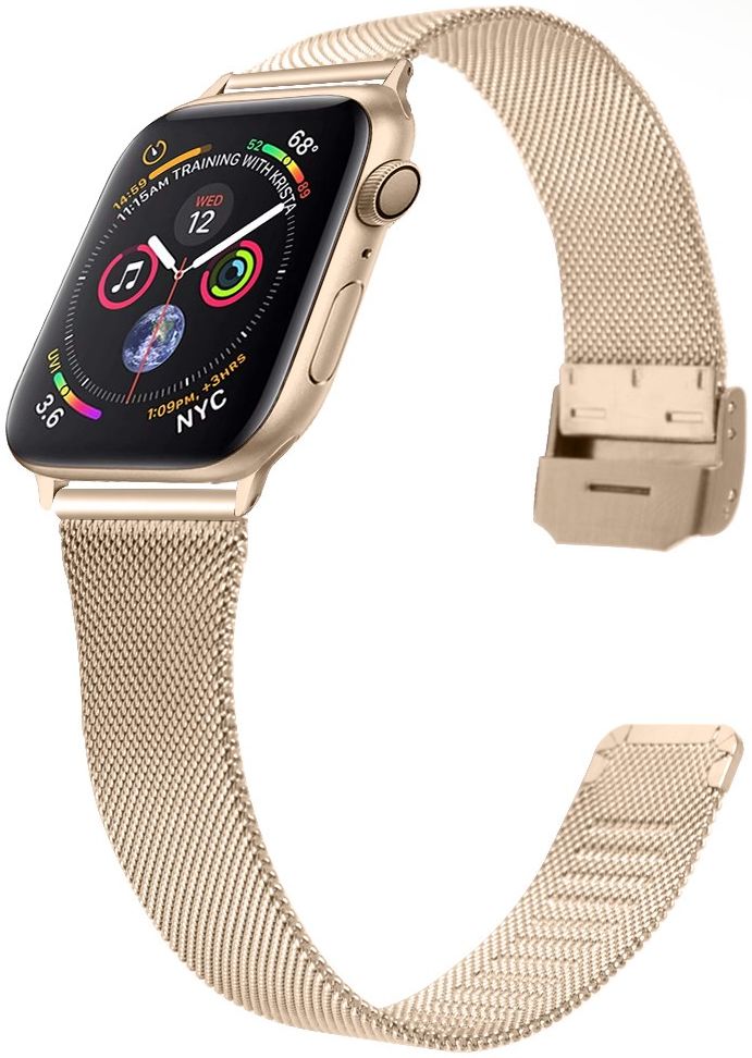 Apple Watch 45MM / 44MM / 42MM Bandje Milanese Staal met Klemsluiting Goud afbeelding 2