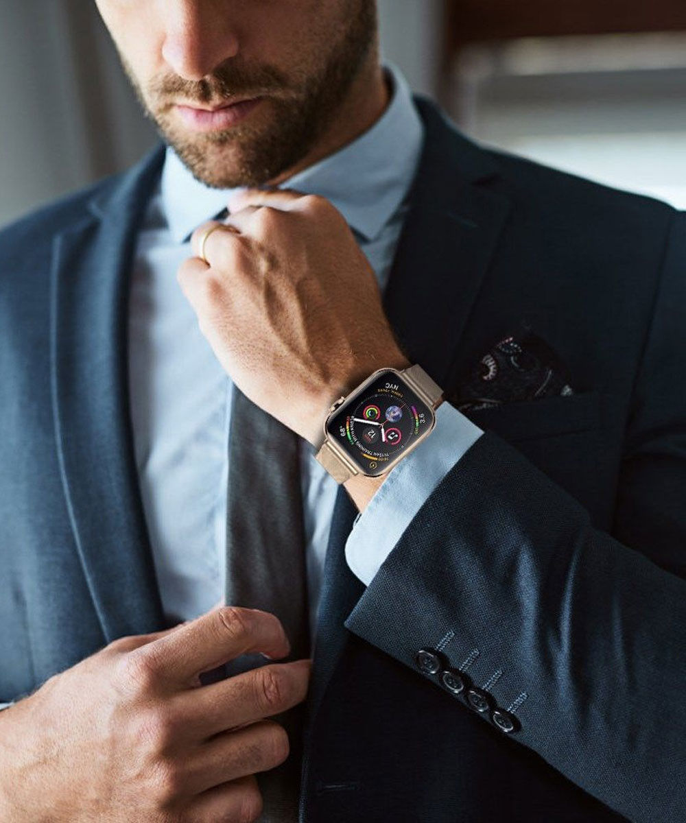 Apple Watch 45MM / 44MM / 42MM Bandje Milanese Staal met Klemsluiting Goud afbeelding 4