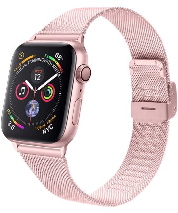Apple Watch 45MM / 44MM / 42MM Bandje Milanese Staal met Klemsluiting Roze Bandjes