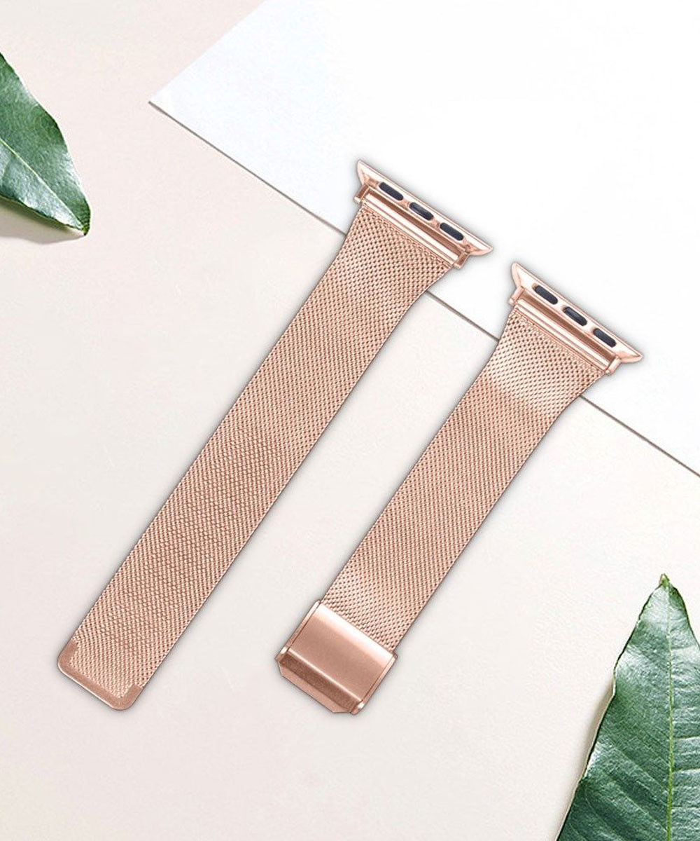 Apple Watch 45MM / 44MM / 42MM Bandje Milanese Staal met Klemsluiting Rosé afbeelding 6