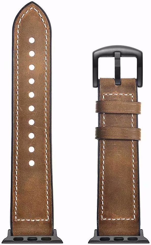 Apple Watch 45MM / 44MM / 42MM Bandje Cowhide Echt Leer en Siliconen Bruin afbeelding 6