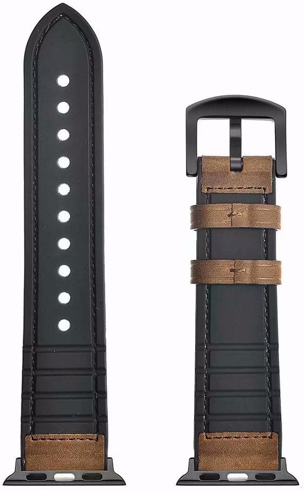 Apple Watch 45MM / 44MM / 42MM Bandje Cowhide Echt Leer en Siliconen Bruin afbeelding 7