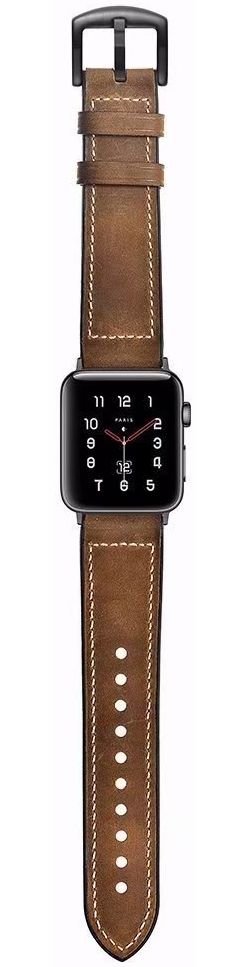 Apple Watch 45MM / 44MM / 42MM Bandje Cowhide Echt Leer en Siliconen Bruin afbeelding 5