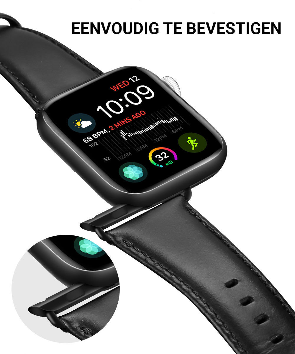 Dux Ducis Apple Watch Bandje - 1-10/SE/Ultra - 49/46/45/44/42MM - Leer - Zwart afbeelding 6