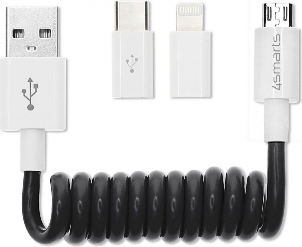 4smarts 3-in-1 Krul Kabel 80 CM Zwart afbeelding 1