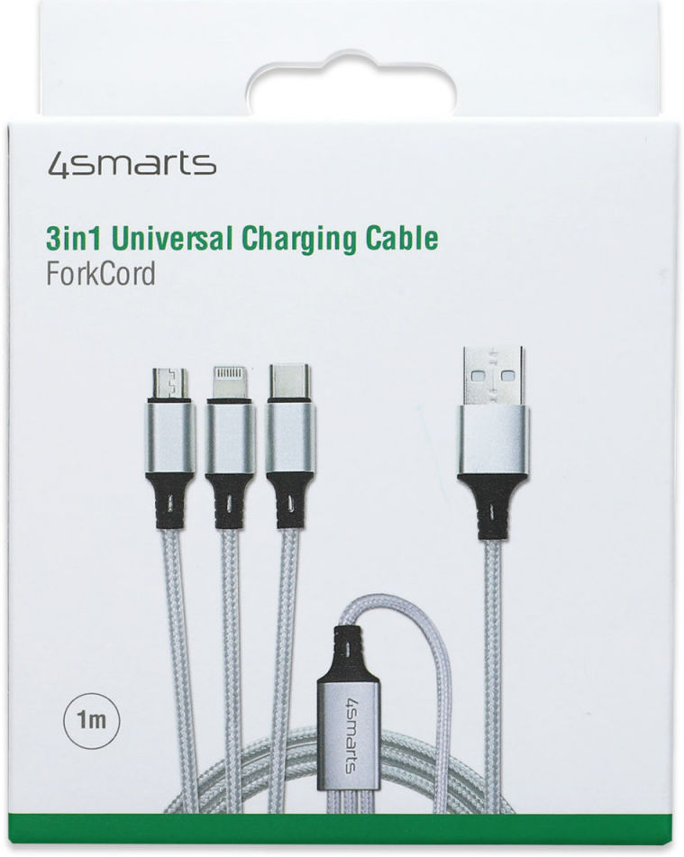 4Smarts 3-in-1 USB-C Lightning Micro USB Kabel 1 Meter Wit afbeelding 3