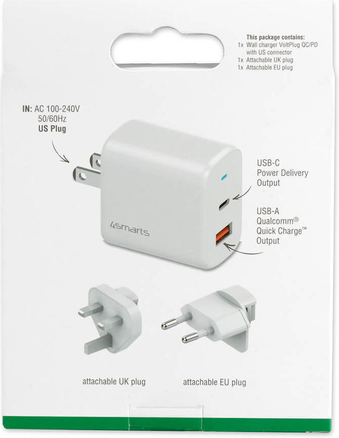 4smarts 18W Reislader Set met USB en USB-C Poort Wit afbeelding 2