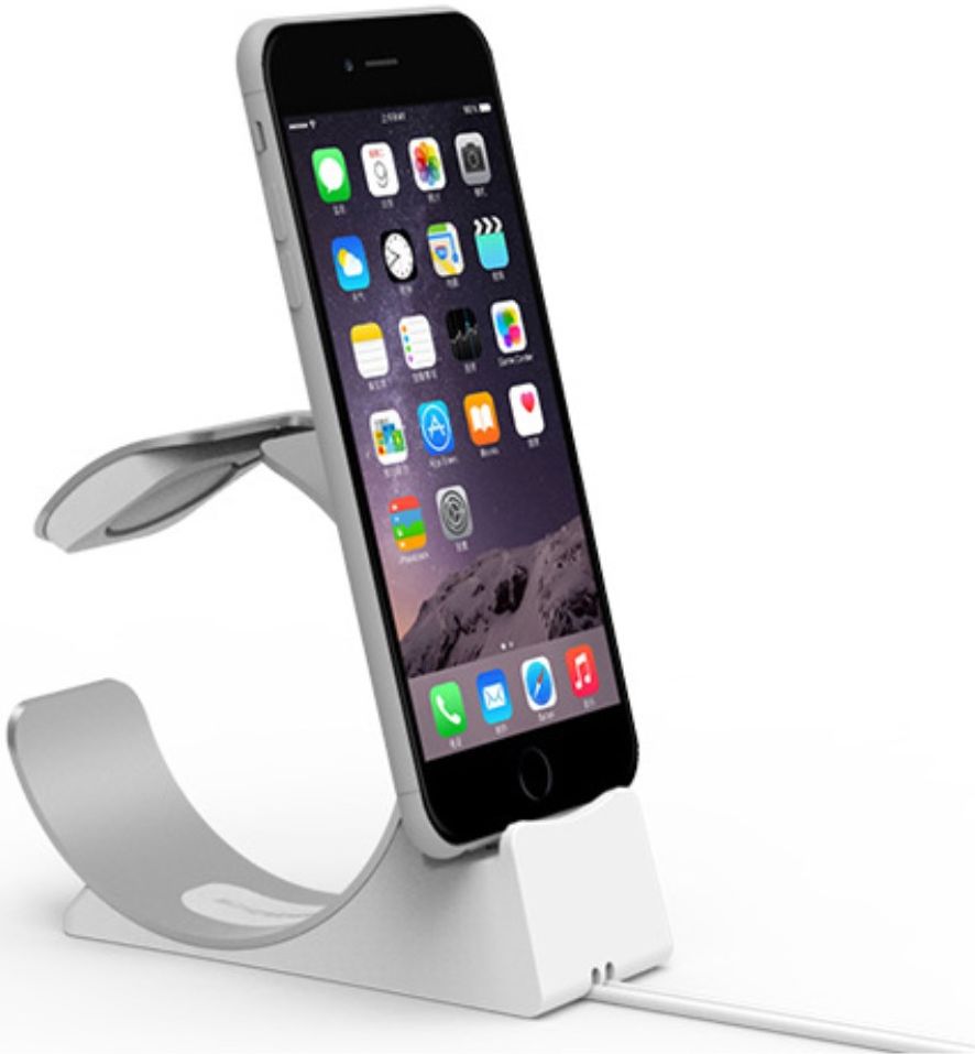 Universele Aluminium iPhone / iPad en Apple Watch Bureau Houder Zilver afbeelding 5