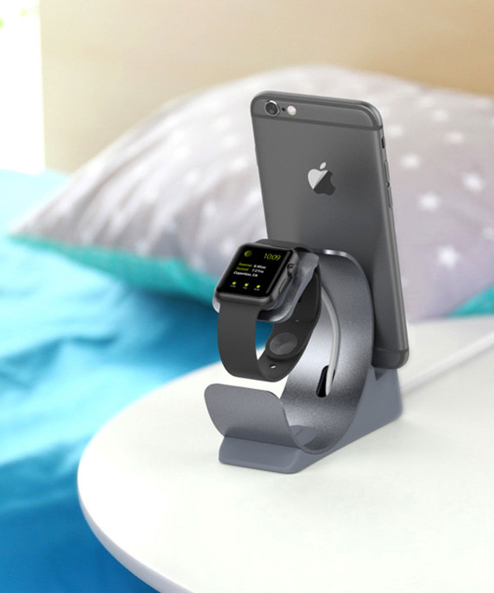 Universele Aluminium iPhone / iPad en Apple Watch Bureau Houder Zilver afbeelding 2