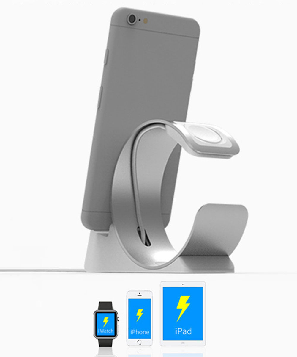 Universele Aluminium iPhone / iPad en Apple Watch Bureau Houder Zilver afbeelding 9