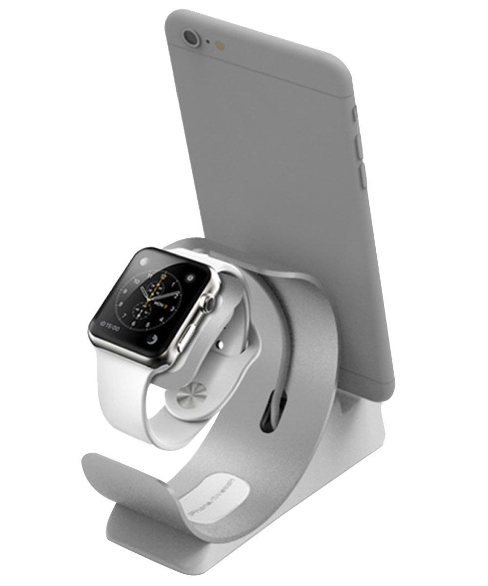 Universele Aluminium iPhone / iPad en Apple Watch Bureau Houder Zilver afbeelding 1