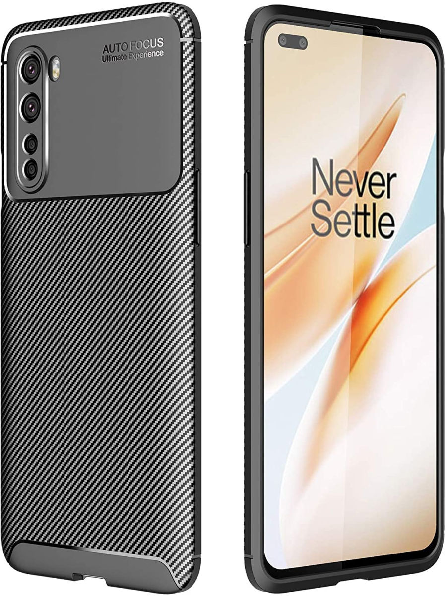 OnePlus Nord Siliconen Carbon Hoesje Zwart afbeelding 1