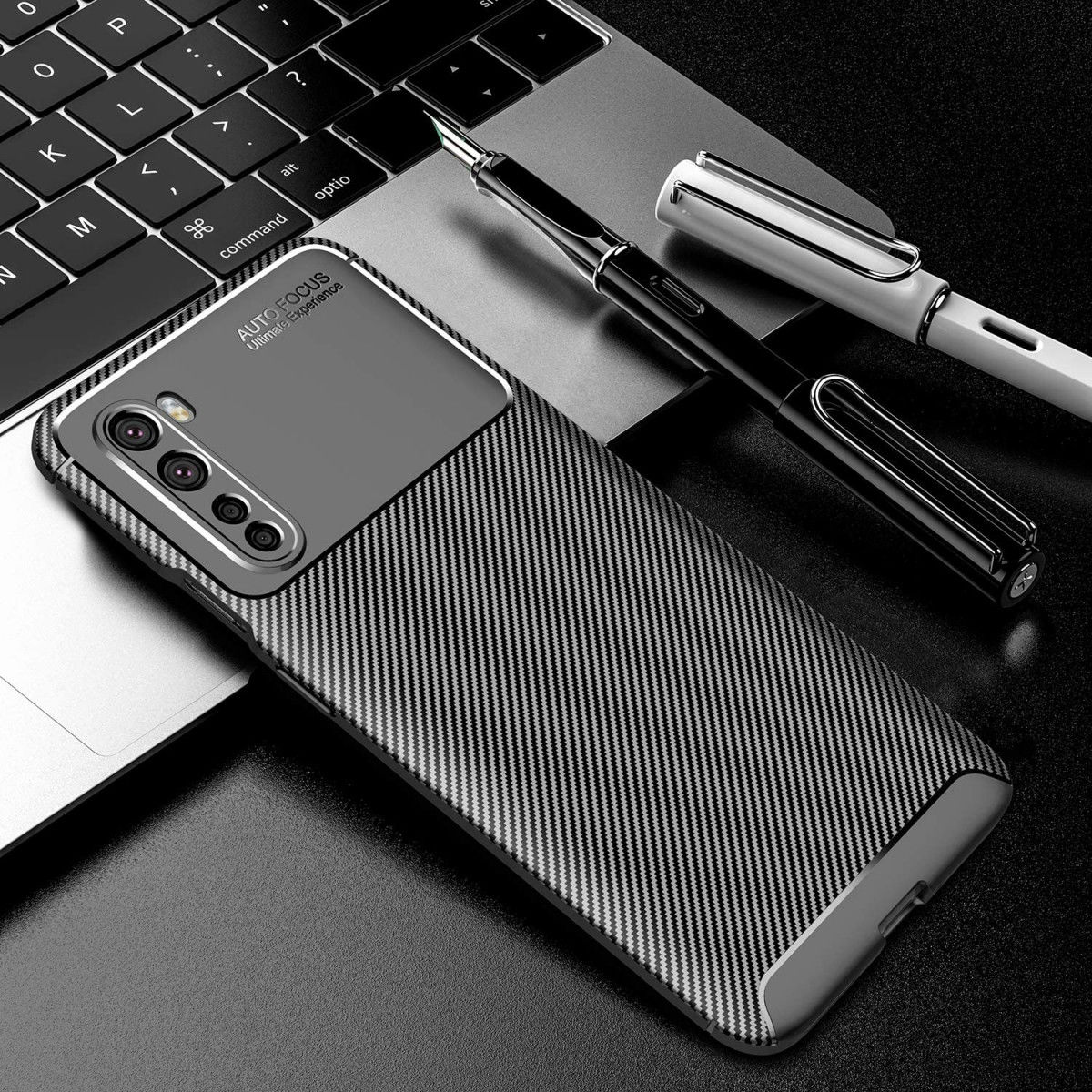 OnePlus Nord Siliconen Carbon Hoesje Zwart afbeelding 4