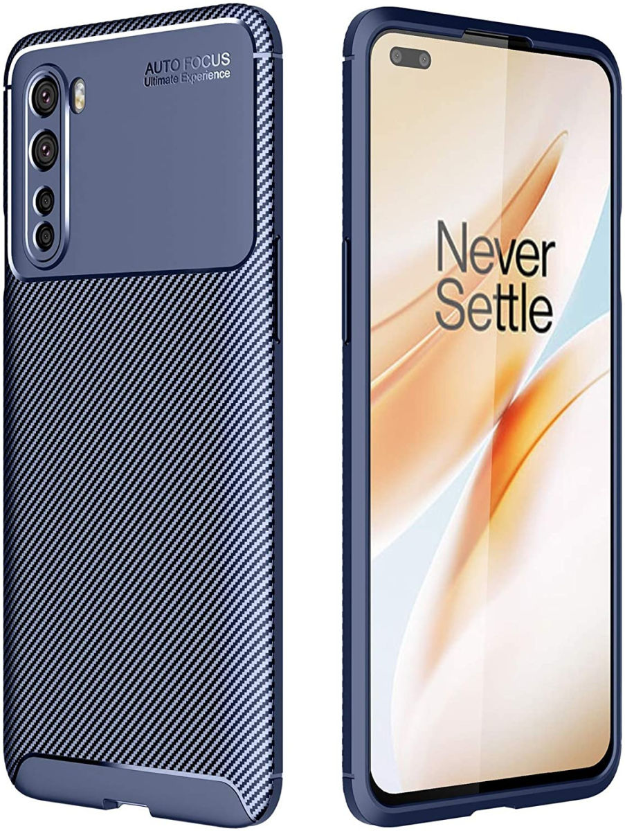 OnePlus Nord Siliconen Carbon Hoesje Blauw afbeelding 1