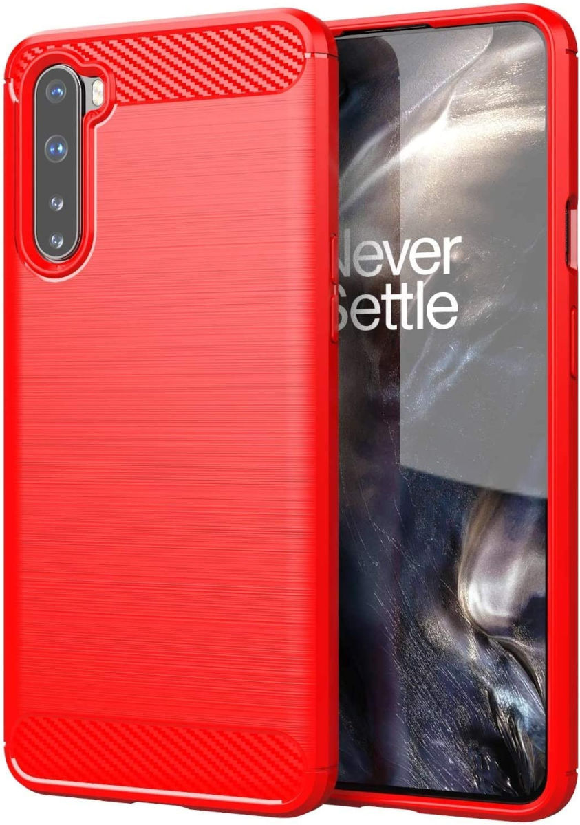 OnePlus Nord Hoesje Geborsteld TPU Flexibel Rood afbeelding 1