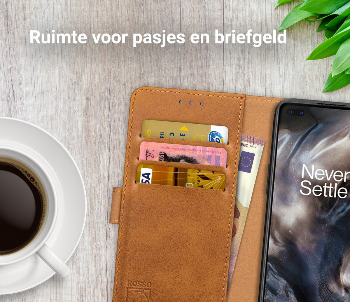 Rosso Element OnePlus Nord Hoesje Book Cover Wallet Case Lichtbruin afbeelding 9