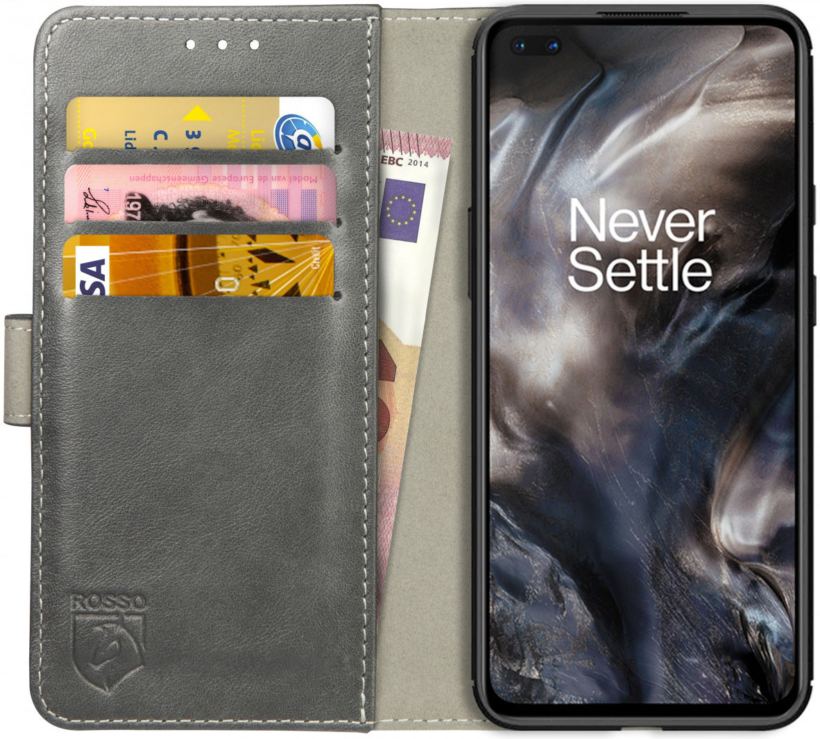 Rosso Element OnePlus Nord Hoesje Book Cover Wallet Case Grijs afbeelding 1