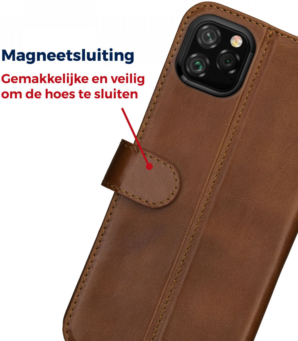 Rosso Deluxe Apple iPhone 12 Pro Max Hoesje Echt Leer Book Case Bruin afbeelding 12