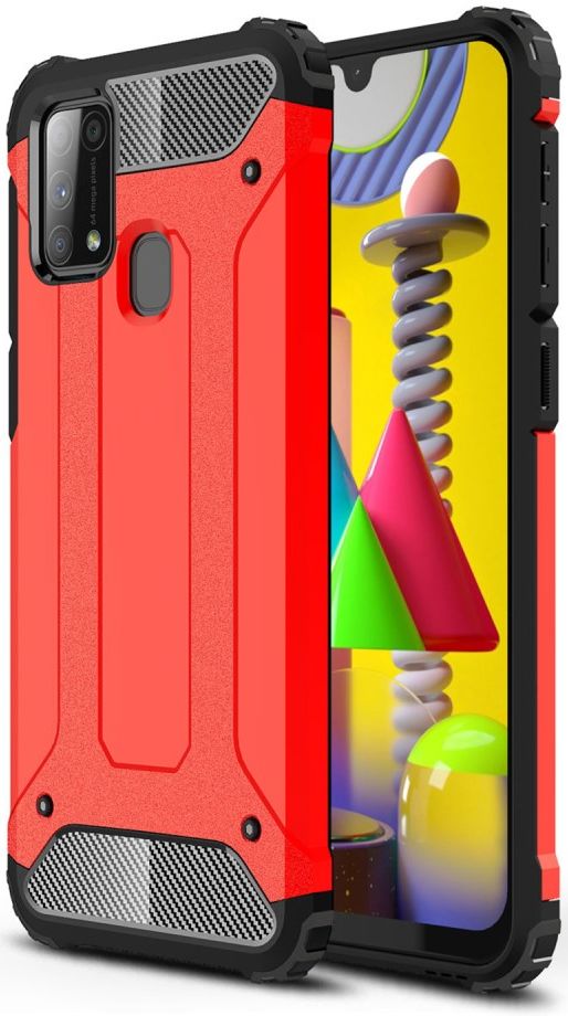 Samsung Galaxy M31 Hoesje Shock Proof Hybride Back Cover Rood afbeelding 1