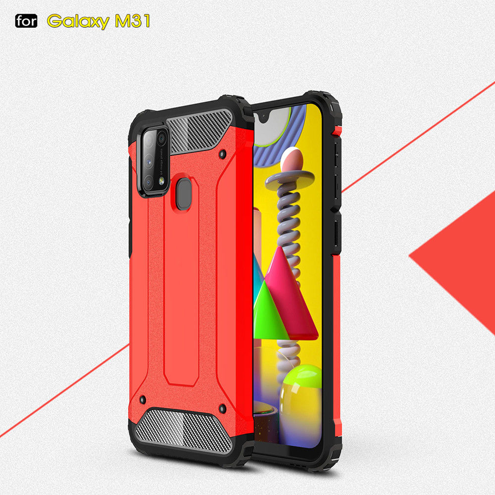 Samsung Galaxy M31 Hoesje Shock Proof Hybride Back Cover Rood afbeelding 2