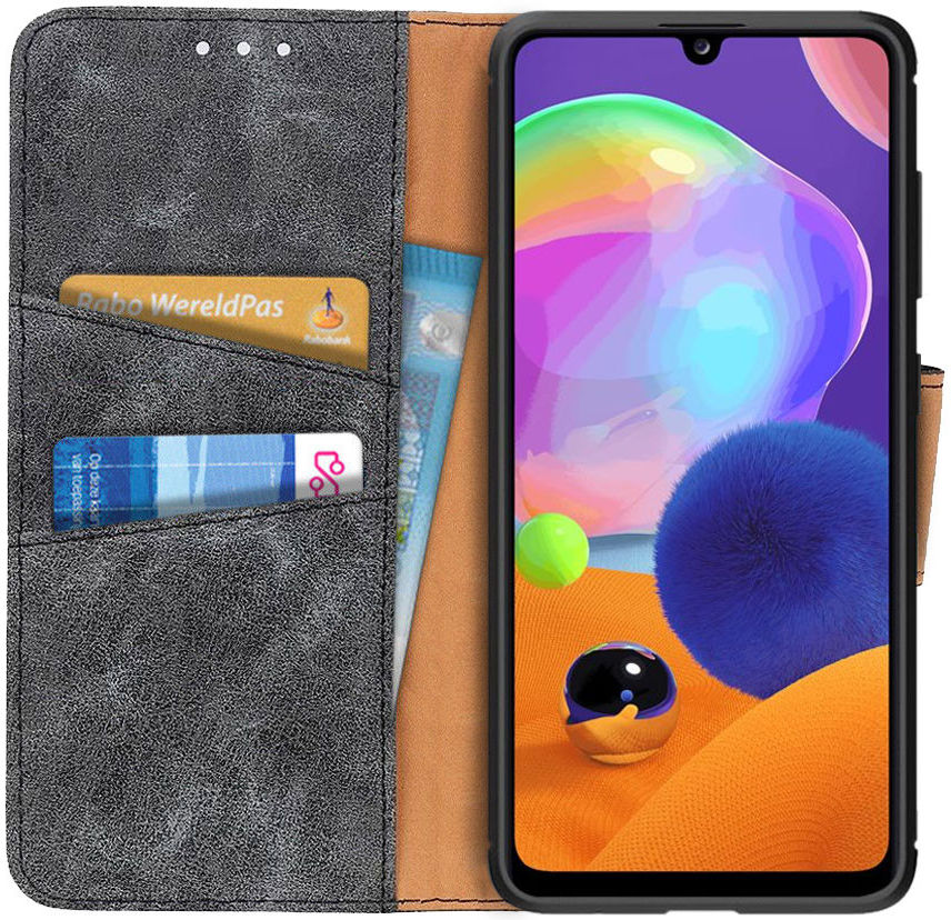 Samsung Galaxy A31 Hoesje Vintage Wallet Kunstleer Book Case Grijs afbeelding 1