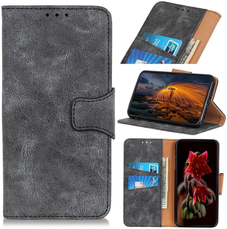 Samsung Galaxy A31 Hoesje Vintage Wallet Kunstleer Book Case Grijs afbeelding 12