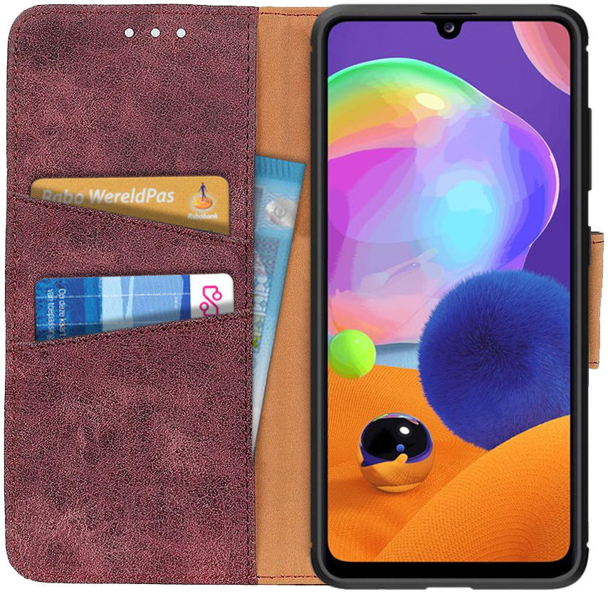 Samsung Galaxy A31 Hoesje Vintage Wallet Kunstleer Book Case Rood afbeelding 1