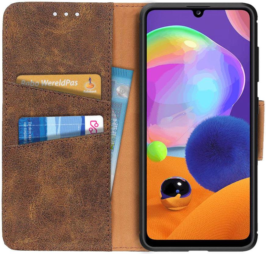 Samsung Galaxy A31 Hoesje Vintage Wallet Kunstleer Book Case Coffee afbeelding 1