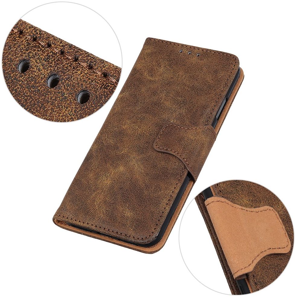 Samsung Galaxy A31 Hoesje Vintage Wallet Kunstleer Book Case Coffee afbeelding 9