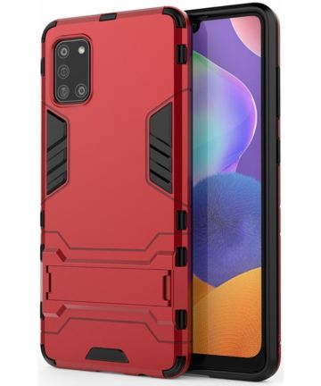 Samsung Galaxy A31 Hoesje Hybride Back Cover met Kickstand Rood Hoesjes